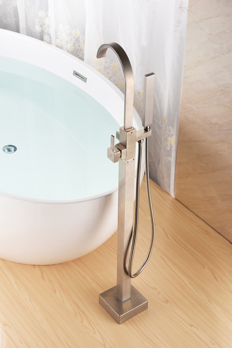 Freestanding Bathtub Faucet Tub Filler Brushed Nickel Floor Mount Brass Single Handle Bathroom Faucets With Hand Shower