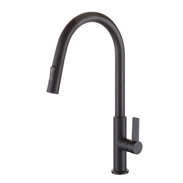 Matte Black Kitchen Sink Mixer Taps Faucets With Pull Down 