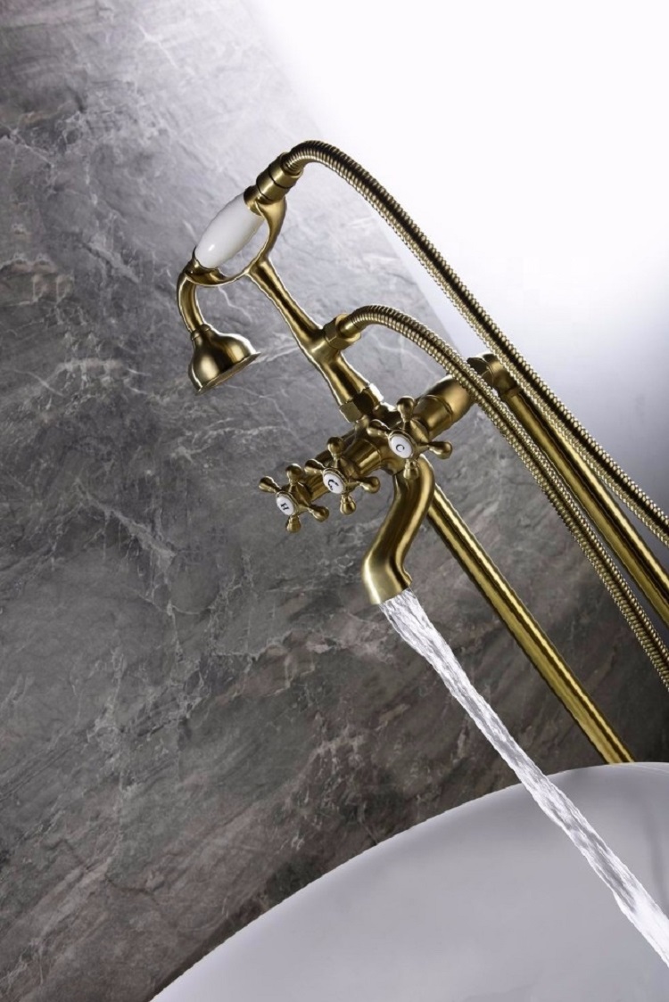 French Gold Modern Styles Deck-Mount Roman Bathtub Faucet